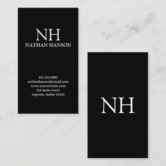 Eenvoudig zwart monogram Modern Visitekaartje (Voorkant / Achterkant)