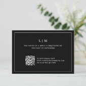 Eenvoudig zwart monogram QR-code Elegante bruiloft RSVP Kaartje (Staand voorkant)