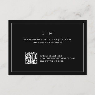 Eenvoudig zwart monogram QR-code Elegante bruiloft RSVP Kaartje