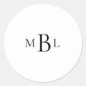 Eenvoudig zwart monogram wit envelopzegel ronde sticker (Voorkant)