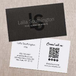 Eenvoudig zwart monogram, zwarte linen, Profession Visitekaartje