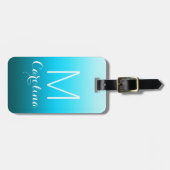 Eenvoudig zwart naar Aqua Blue Gradient Monogram Bagagelabel (Voorkant horizontaal)