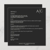 Eenvoudig zwart noir monogram bruiloft receptie menu (Voorkant / Achterkant)