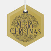 Eenvoudig zwart op goud Vrolijk kerstfeest | Glas Ornament (Voorkant)