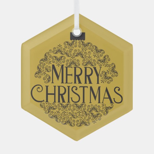 Eenvoudig zwart op goud Vrolijk kerstfeest | Glas Ornament (Voorkant)