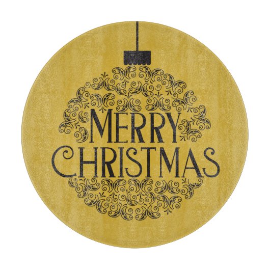 Eenvoudig zwart op goud Vrolijk kerstfeest | Glas Snijplank (Voorkant)