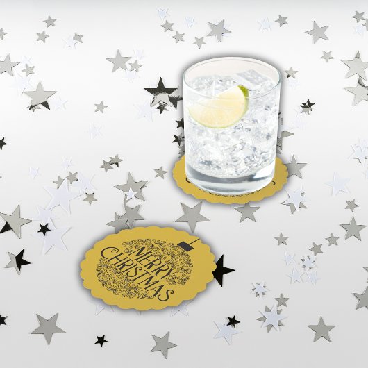 Eenvoudig zwart op goud Vrolijk kerstfeest | Kartonnen Onderzetters