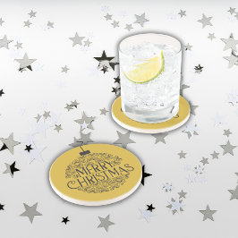 Eenvoudig zwart op goud Vrolijk kerstfeest | Zands Zandsteen Onderzetter