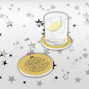 Eenvoudig zwart op goud Vrolijk kerstfeest   Zands Zandsteen Onderzetter