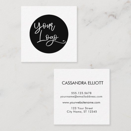 Eenvoudig zwart op wit Voeg je eigen Logo toe Vierkante Visitekaartje (Voorkant / Achterkant)