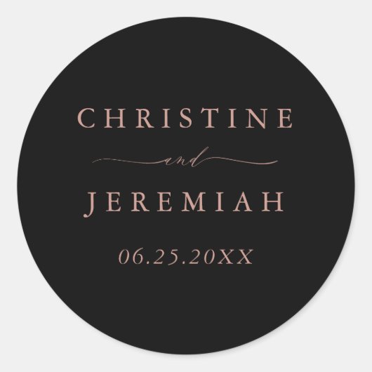 Eenvoudig zwart Roos Gold Modern Script Weddenscha Ronde Sticker (Voorkant)