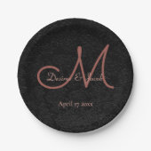 Eenvoudig Zwart Roos Goud Elegant Bruiloft Monogra Papieren Bordje (Voorkant)
