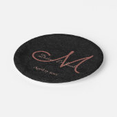 Eenvoudig Zwart Roos Goud Elegant Bruiloft Monogra Papieren Bordje (Gekanteld)