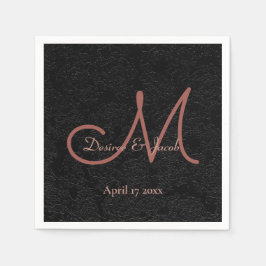 Eenvoudig Zwart Roos Goud Elegant Bruiloft Monogra Servet