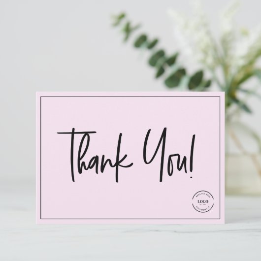 Eenvoudig Zwart Roze Bedrijf Logo Custom Dank u Bedankkaart (Staand voorkant)