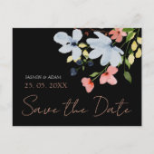 Eenvoudig Zwart Roze Bloemen Bruiloft Save the Dat Briefkaart (Voorkant)