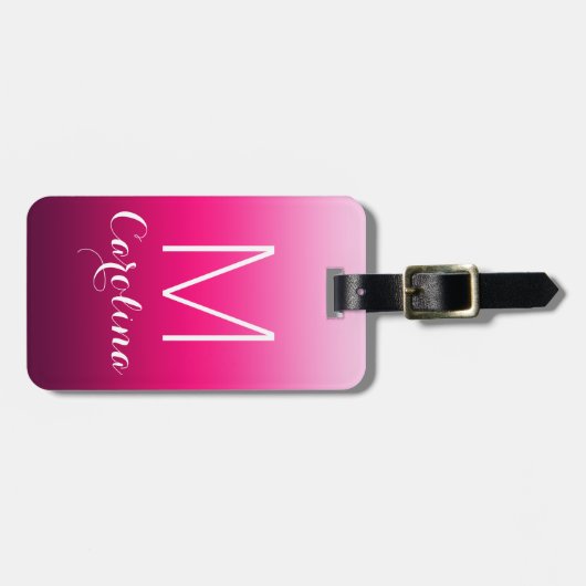 Eenvoudig zwart-roze gradiëntmonogram bagagelabel (Voorkant horizontaal)