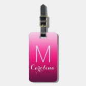 Eenvoudig zwart-roze gradiëntmonogram bagagelabel (Voorkant verticaal)