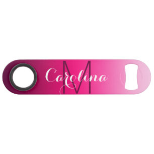 Eenvoudig zwart-roze gradiëntmonogram speed flessenopener