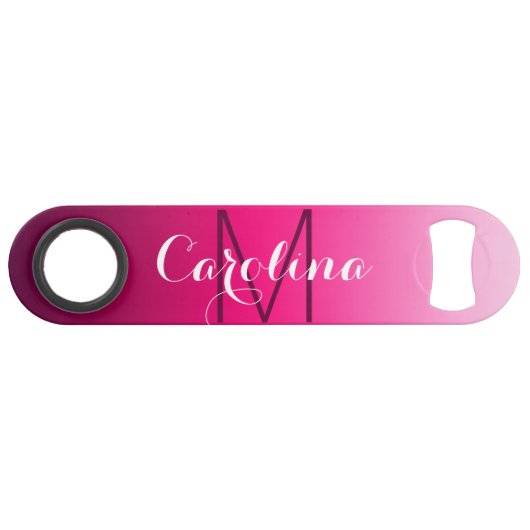 Eenvoudig zwart-roze gradiëntmonogram speed flessenopener (Voorkant (Horizontaal))