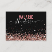 Eenvoudig zwart-roze script glitter visitekaartje (Voorkant)