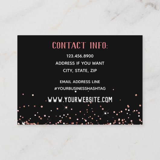 Eenvoudig zwart-roze script glitter visitekaartje (Achterkant)