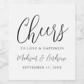 Eenvoudig zwart Script Cheers to Love Wedding Wijn Etiket (Enkel label)