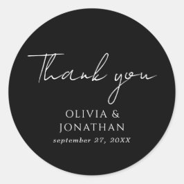 Eenvoudig zwart script dank u voor bruiloft ronde sticker