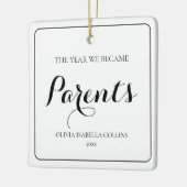 Eenvoudig zwart script Eerste kerst Nieuwe ouders Keramisch Ornament (Links)