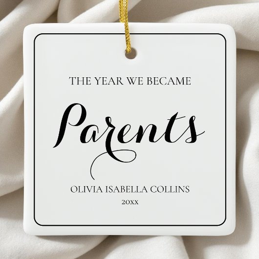 Eenvoudig zwart script Eerste kerst Nieuwe ouders Keramisch Ornament