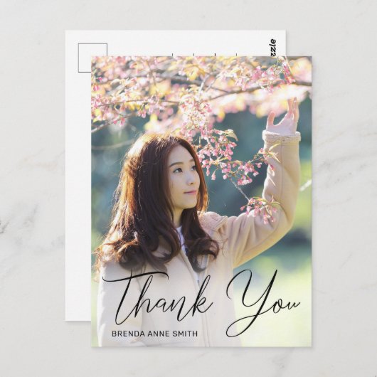 Eenvoudig zwart script foto Afstuderen Dank u Briefkaart (Voorkant / Achterkant)