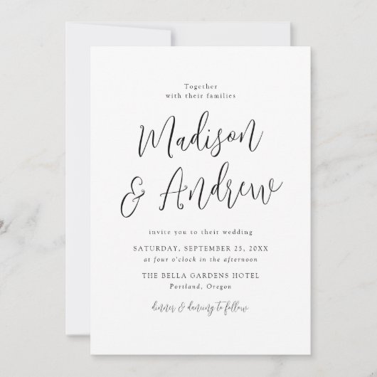 Eenvoudig zwart-Script-huwelijk Kaart (Voorkant)