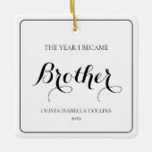 Eenvoudig zwart script Modern First Christmas Brot Keramisch Ornament (Voorkant)