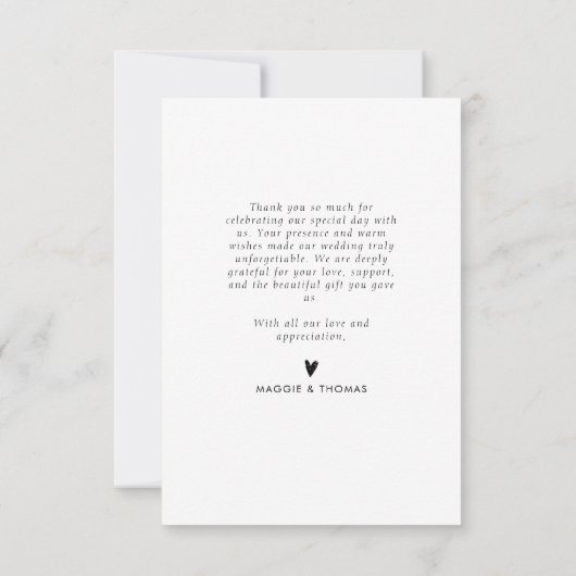 eenvoudig zwart script pasgetrouwden bruiloft foto bedankkaart (Achterkant)