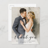 Eenvoudig zwart script trouwfoto Dank u Briefkaart (Voorkant / Achterkant)