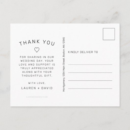 Eenvoudig zwart script trouwfoto Dank u Briefkaart (Achterkant)