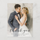 Eenvoudig zwart script trouwfoto Dank u Briefkaart (Voorkant)