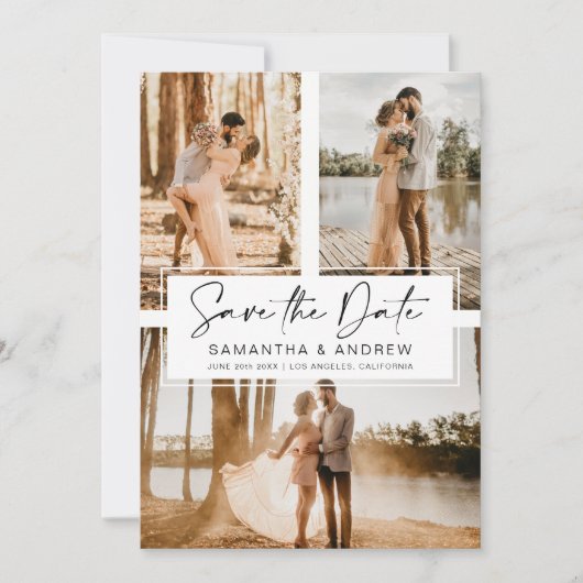 Eenvoudig zwart sparen datum 3 de collage van het  save the date (Voorkant)