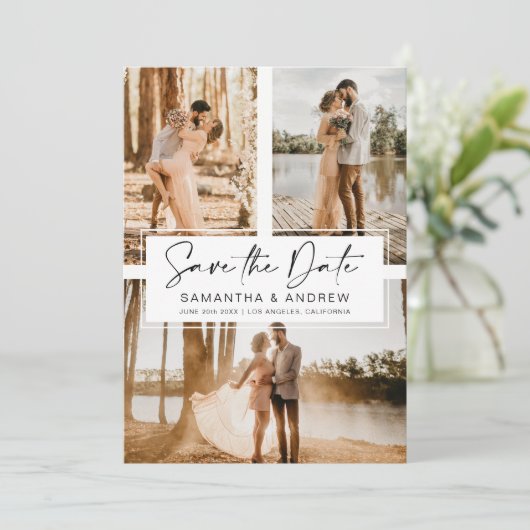 Eenvoudig zwart sparen datum 3 de collage van het  save the date (Staand voorkant)