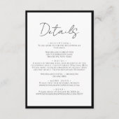 Eenvoudig zwart Stropdas wit script bruiloft detai Informatiekaartje (Voorkant)