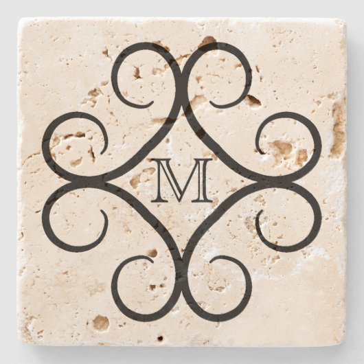 Eenvoudig zwart wervelmonogram stenen onderzetter (Voorkant)