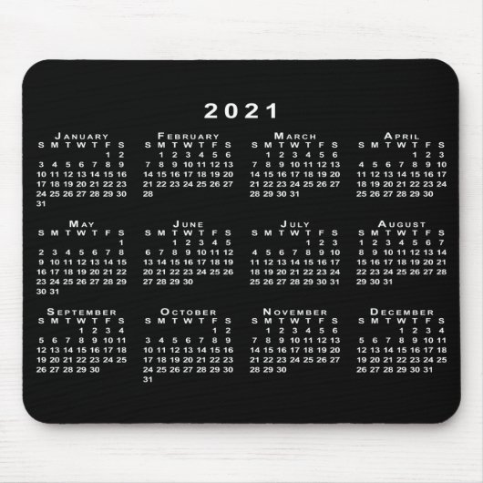 Eenvoudig zwart-wit 2021-kalender muismat (Voorkant)