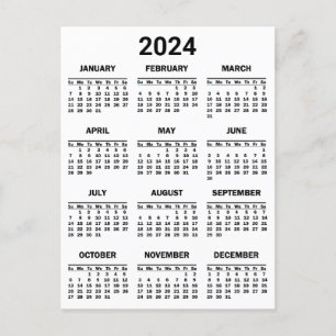 Eenvoudig zwart-wit 2024 jaar in het kort Kalender Briefkaart