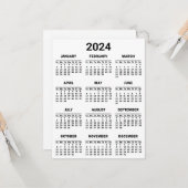 Eenvoudig zwart-wit 2024 jaar in het kort Kalender Kaart (Voorkant / Achterkant in situ)