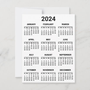 Eenvoudig zwart-wit 2024 jaar in het kort Kalender Kaart