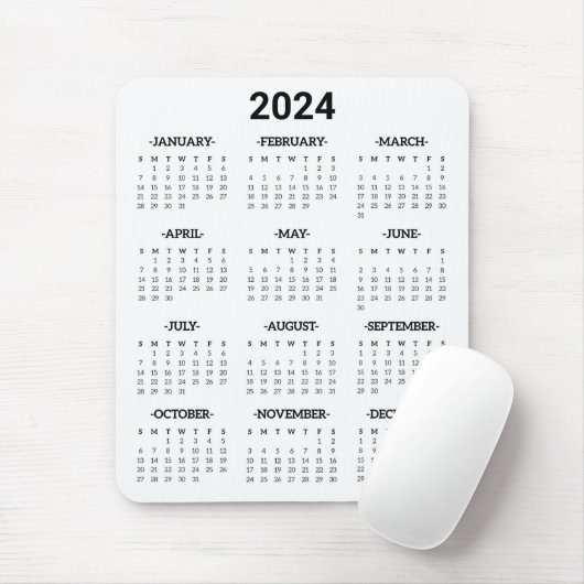 Eenvoudig zwart-wit 2024 jaar in het kort Kalender Muismat (Met muis)