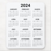 Eenvoudig zwart-wit 2024 jaar in het kort Kalender Muismat (Voorkant)