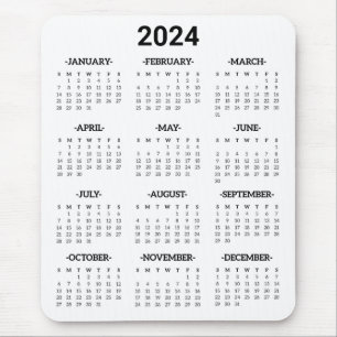 Eenvoudig zwart-wit 2024 jaar in het kort Kalender Muismat