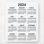 Eenvoudig zwart-wit 2024 jaar in het kort Kalender Muismat (Voorkant)