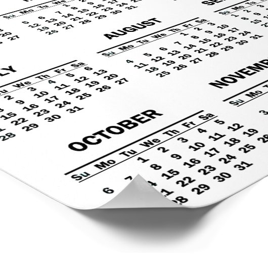 Eenvoudig zwart-wit 2024 jaar in het kort Kalender Poster (Hoek)